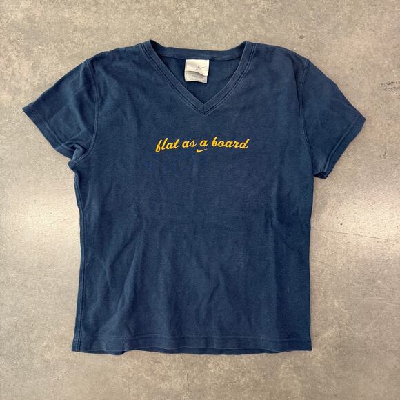 Vintage Y2K Nike Surf Funny Meme Flat As A Board Navy Graphic Tee Medium - Picture 1 of 5